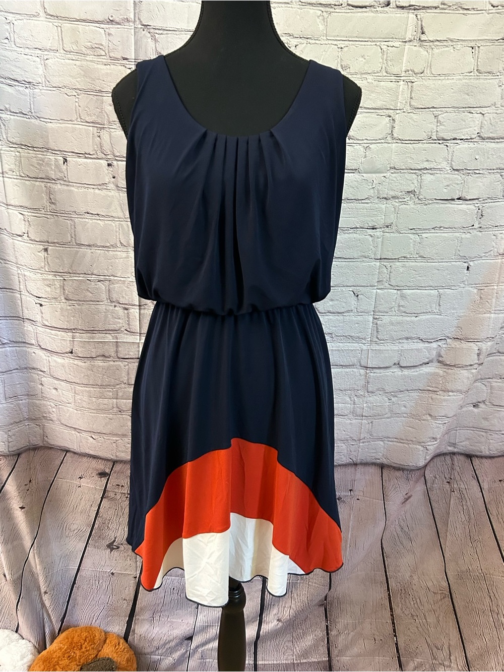 Storm Navy Sleeveless Dress with Red and White Hem